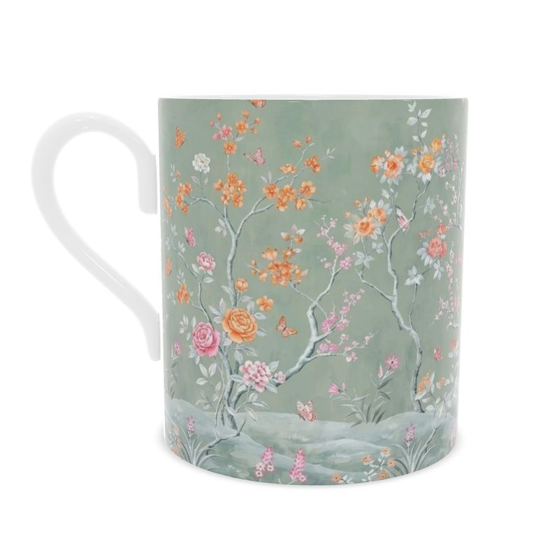 Chic Soft Green Floral Bone China Mug - Perfect Gift Idea