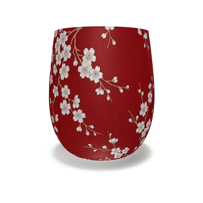 Red Cherry Blossom Crystal Water Glass - Elegant Drinkware
