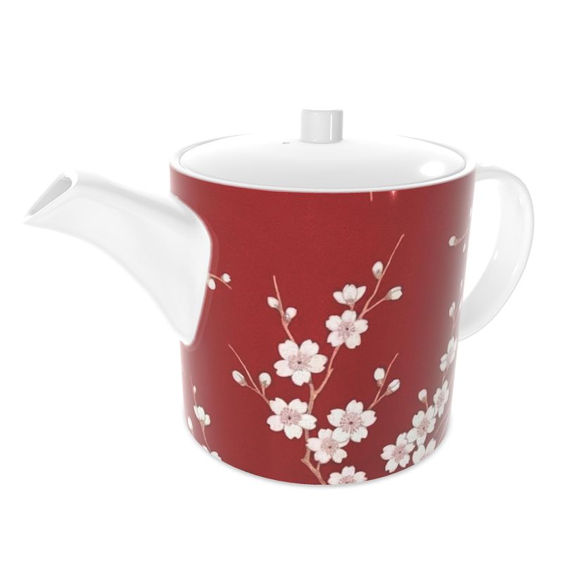 Red Cherry Blossom Bone China Teapot Set – Perfect Gift