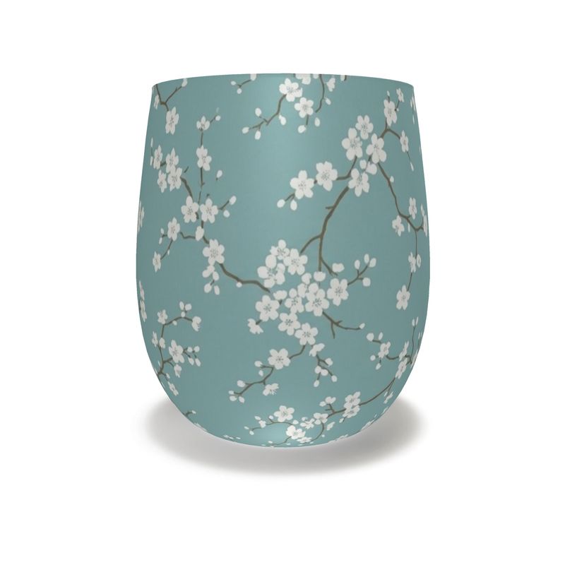 Blue Cherry Blossom Crystal Water Glass - Elegant Drinkware