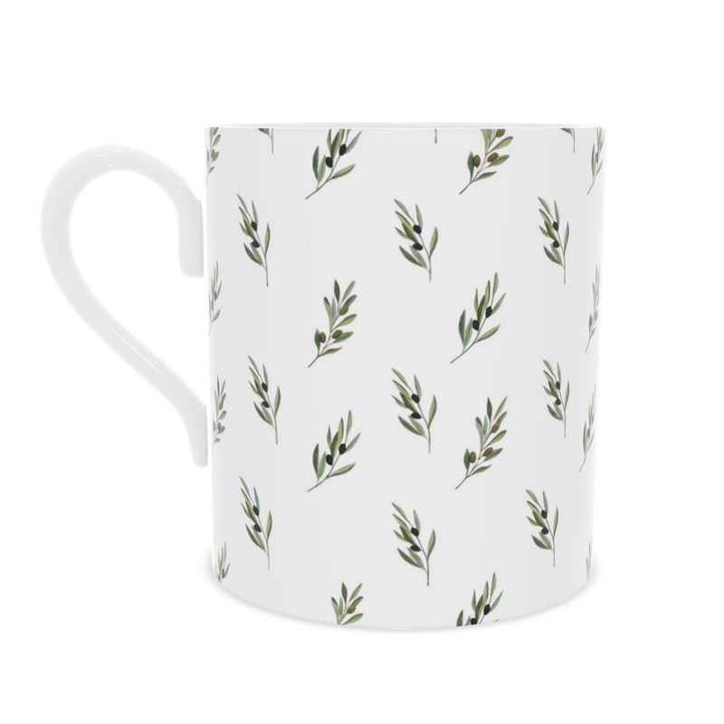 Mediterranean Olive Fine Bone China Mug - Elegant Coffee Cup