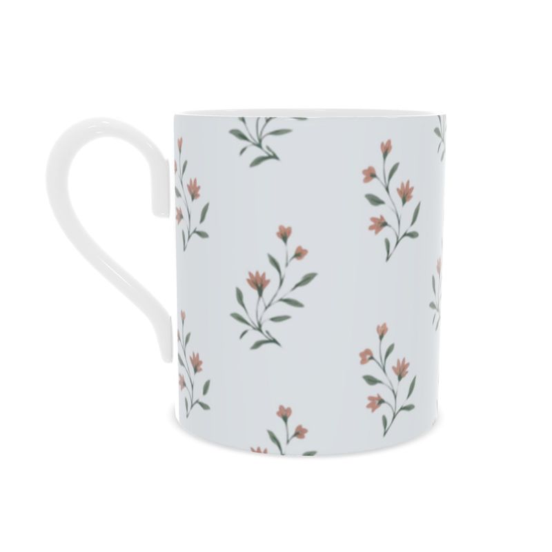 Cottage Garden Soft Blue Fine Bone China Mug - Elegant Floral Tea Cup