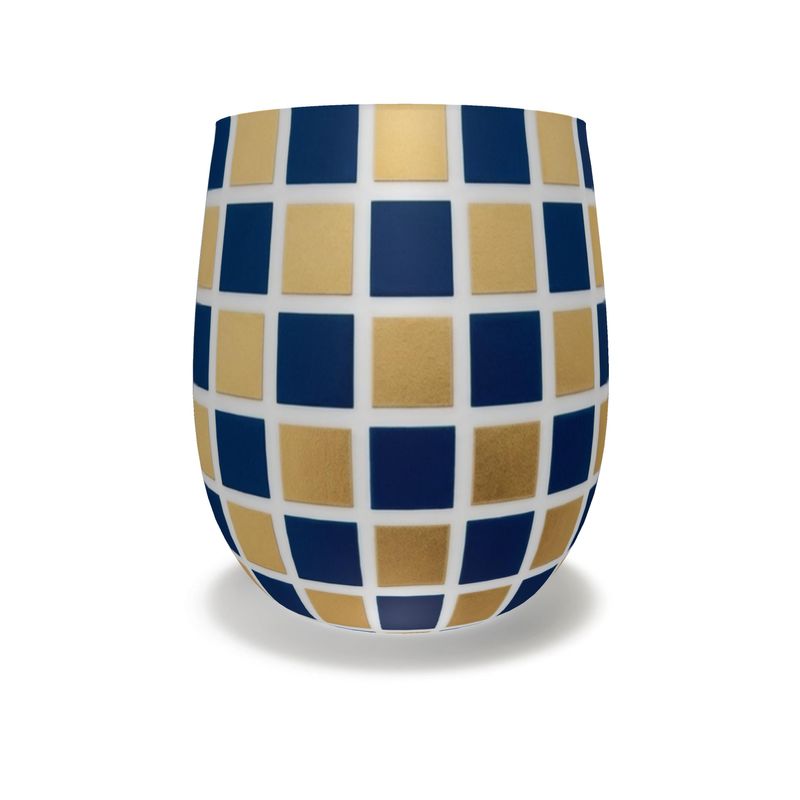 Capri Blue & Gold Geometric Crystal Water Glass - Elegant Drinkware