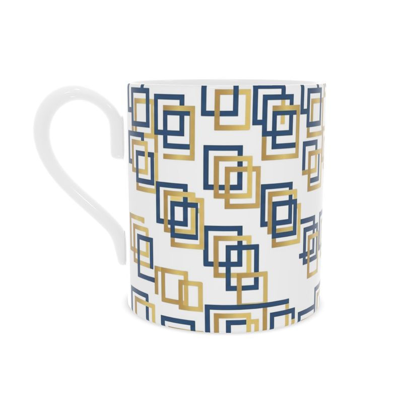 Capri Blue & Gold Geometric Fine Bone China Mug – Elegant Coffee Cup