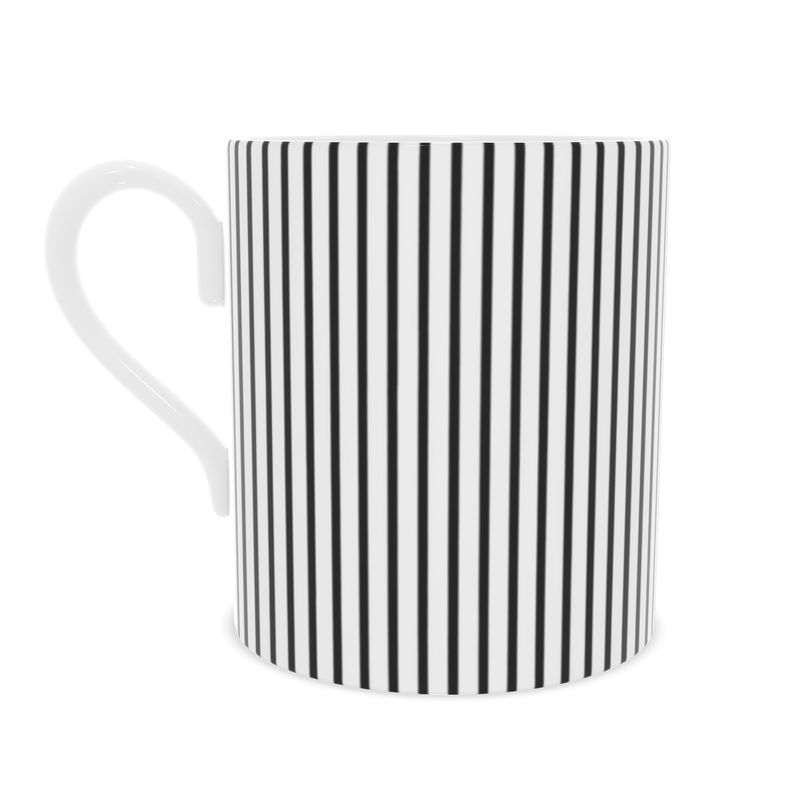 Chic Noir Black & White Stripe Fine Bone China Coffee Mug - Modern Drinkware