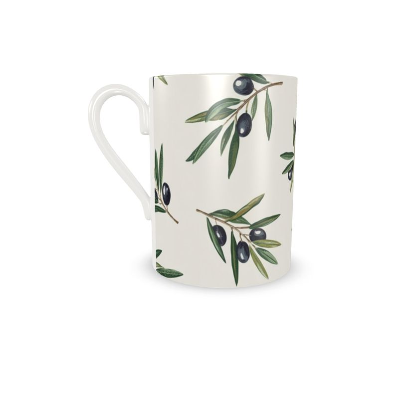 Elegant Luxury Mediterranean Olive Design Fine Bone China Coffee Cup and Saucer Set
