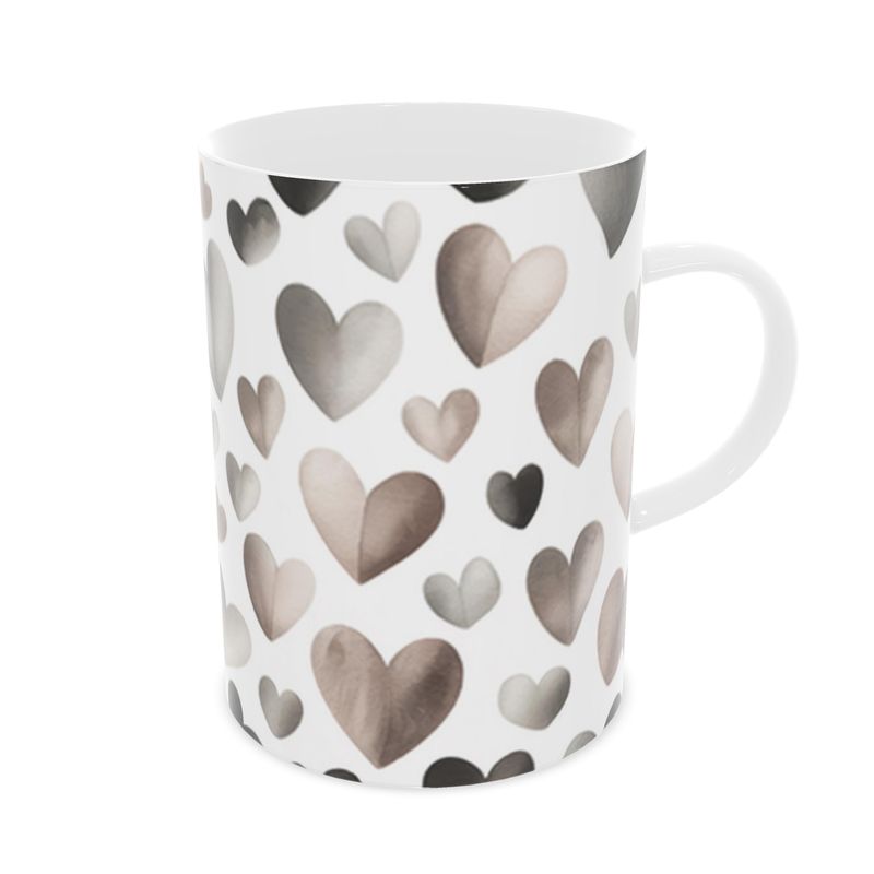Vibrant Taupe Ombre Hearts Fine Bone China Coffee Mug