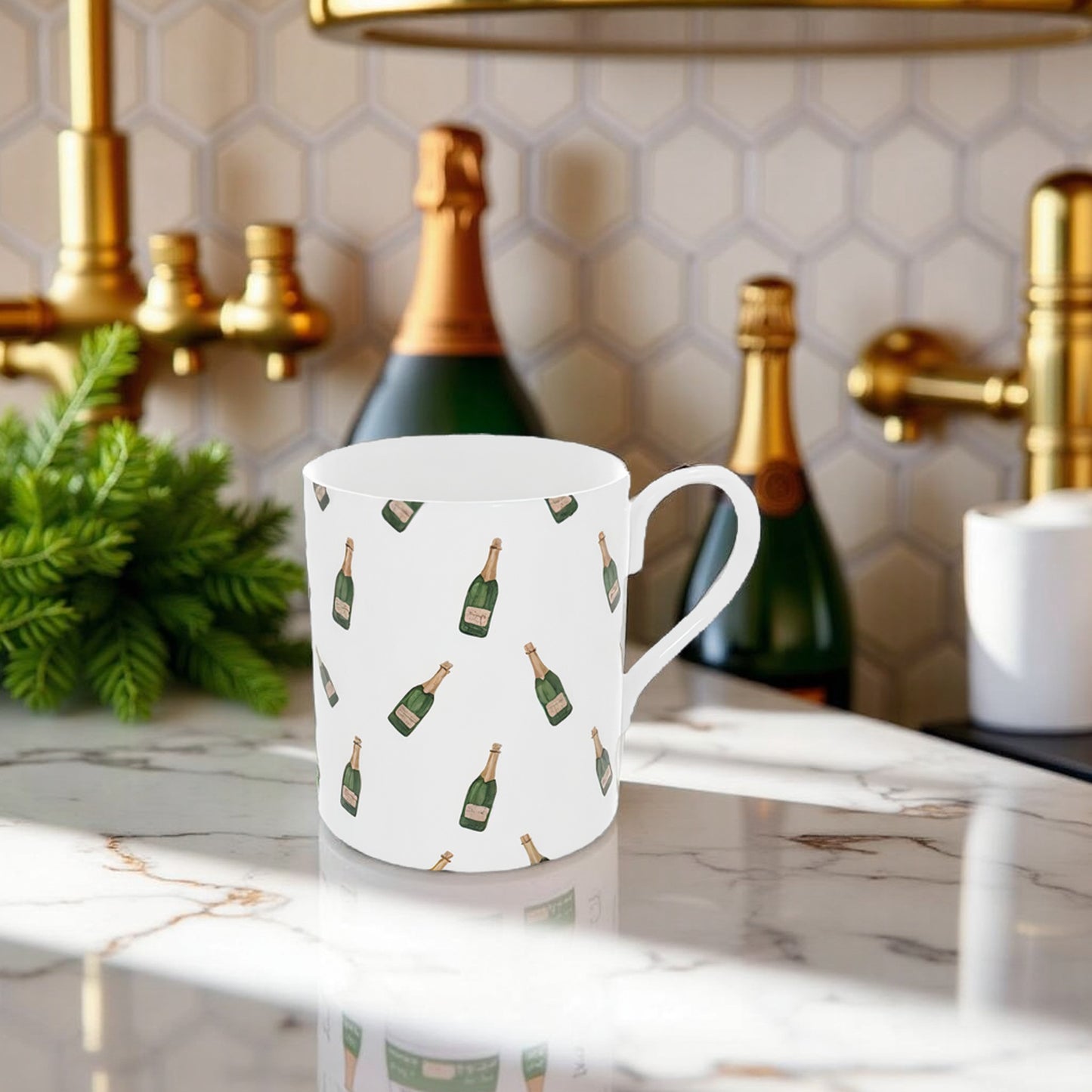 Holiday Gift Idea: Christmas Champagne Bottle Mug in Bone China