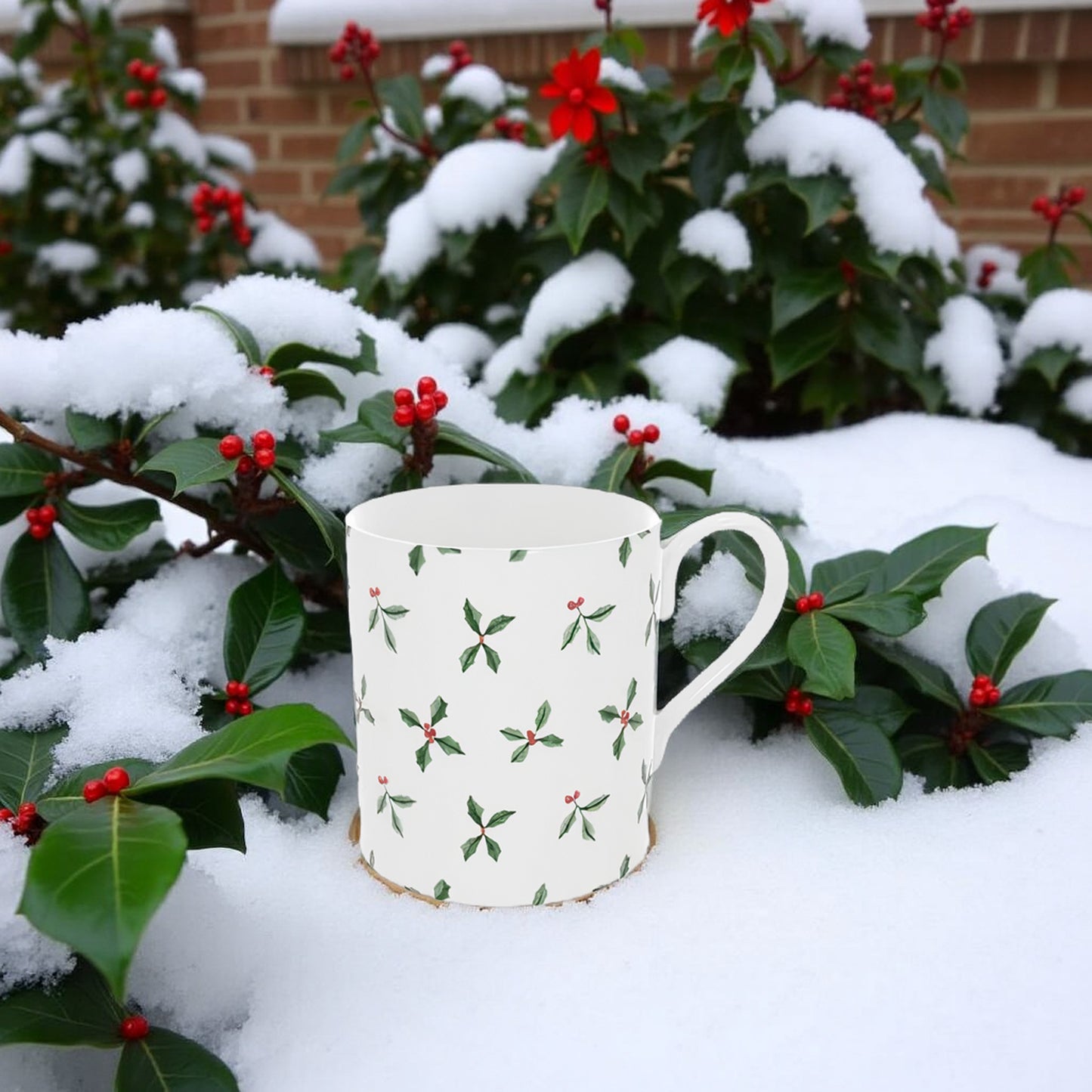 Festive Christmas Holly and Berry China Mug
