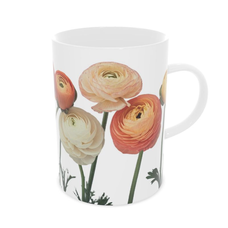 Fine Bone China Delicate Ranunculus Flower Mug