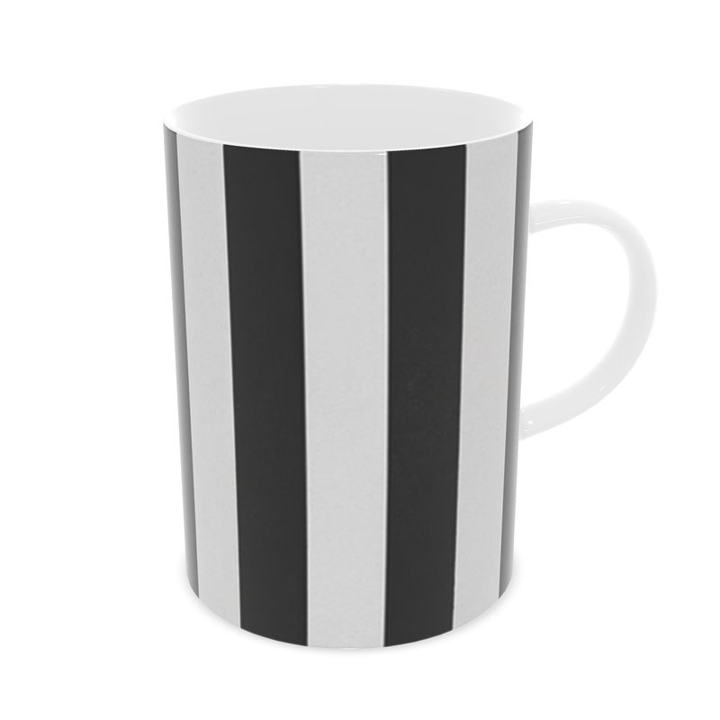 Modern Monochrome Fine Bone China Mug with Stripes Pattern
