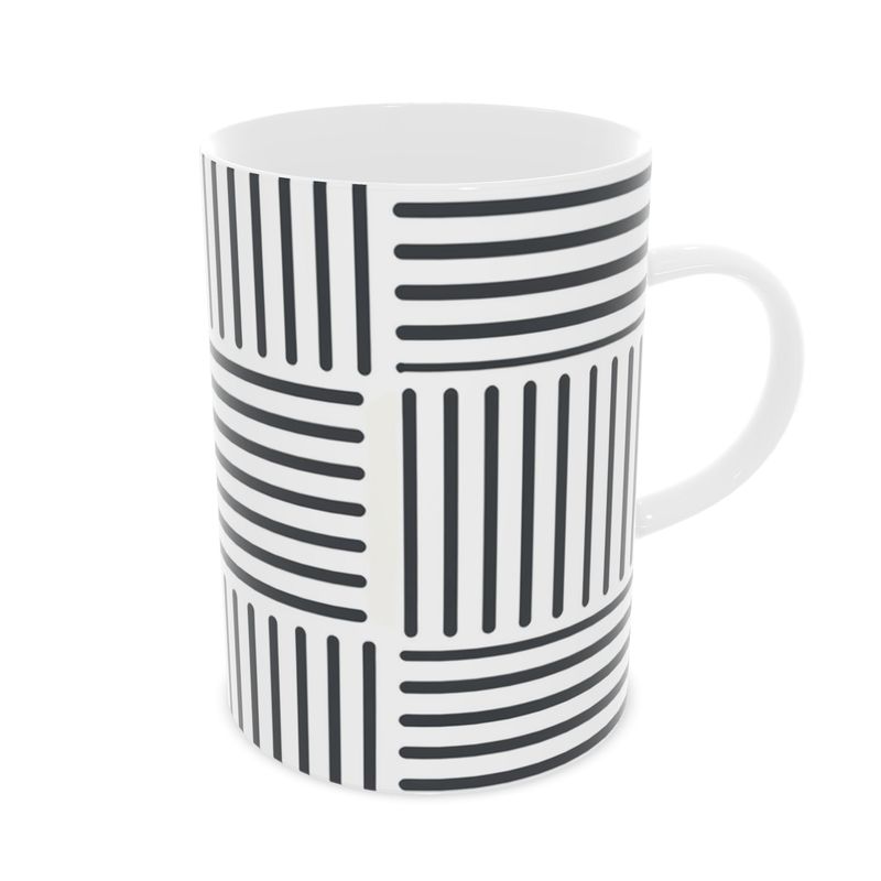 Modern Striped Bone China Coffee Cup - Stylish Black & White Design