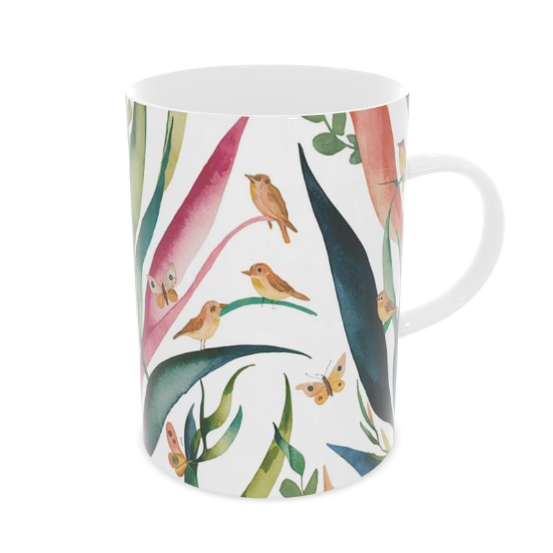 Bird Lover's Fine Bone China Mug - Hand-Decorated Tea Cup for Garden Enthusiasts