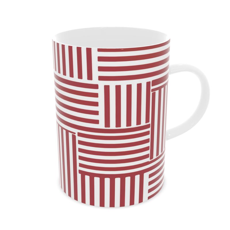 Elegant Striped Bone China Mug in Red and White