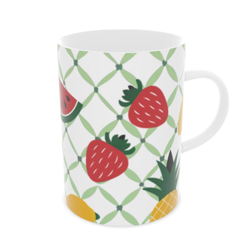 Botanical Fruit Design Fine Bone China Mug - Strawberry Pineapple Lemon