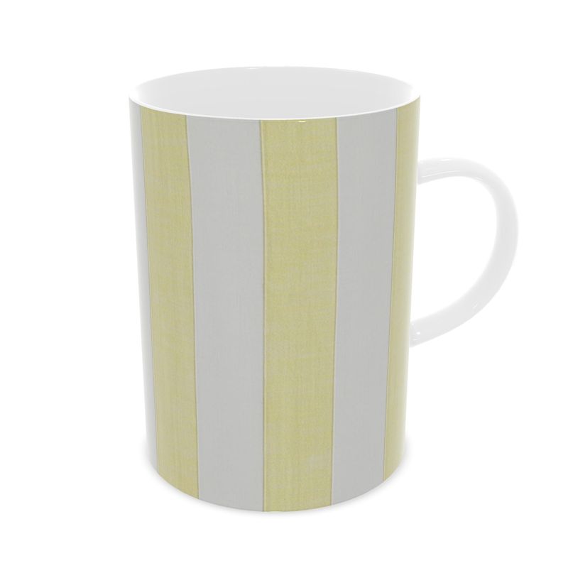 Chic Yellow and White Striped Mug - Elegant Fine Bone China Cup