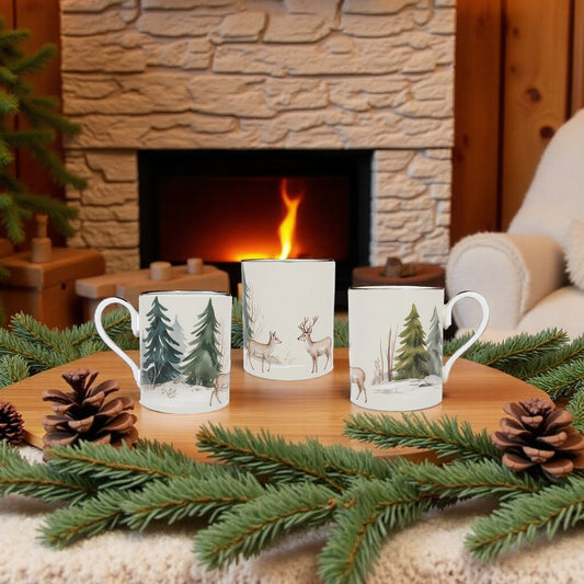 Vintage Christmas Stags Bone China Mug - Festive Holiday Drinkware