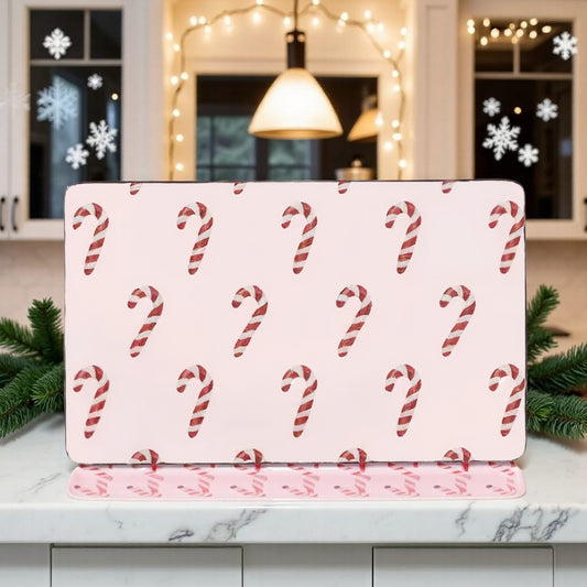 Christmas Serving Platter with Pink Candy Cane Design - Holiday Entertaining