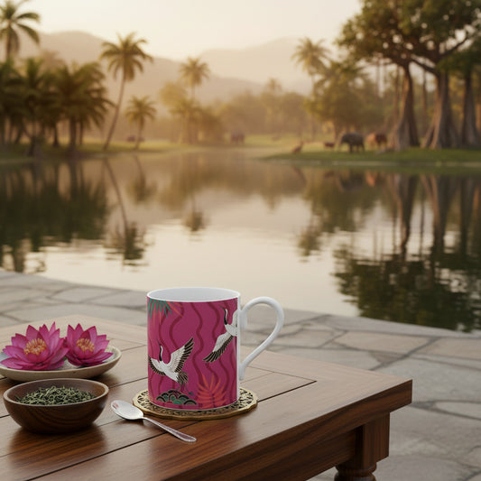 Delicate Pink Cranes Fine Bone China Mug - Luxury Drinkware