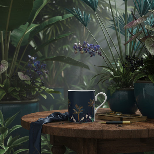 Exquisite Navy Crane Fine Bone China Mug - Perfect for Bird Lovers