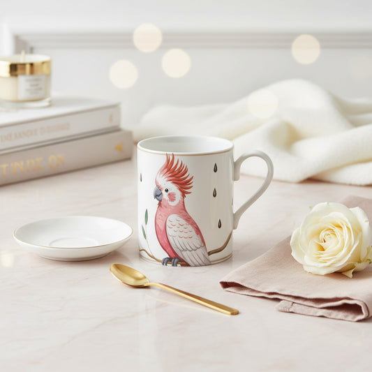 Luxury Pink Parrot Mug - Exquisite Fine Bone China Bird Design
