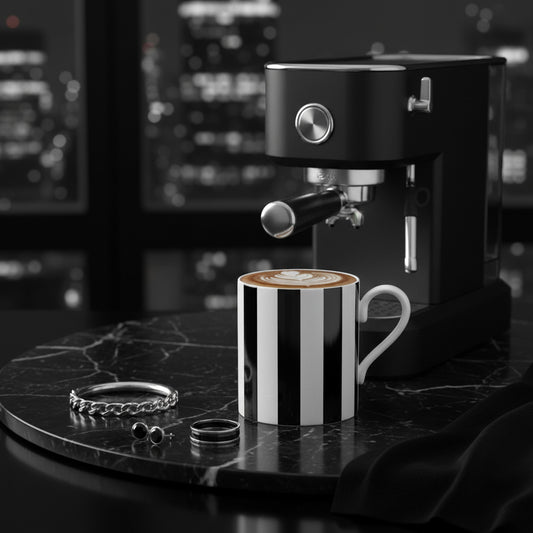 Modern Monochrome Fine Bone China Mug with Stripes Pattern