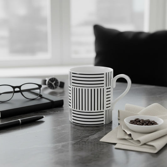 Modern Striped Bone China Coffee Cup - Stylish Black & White Design