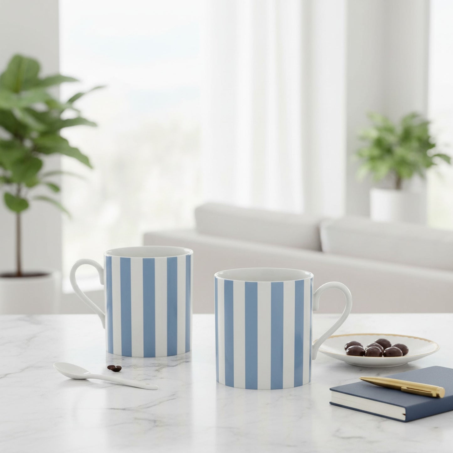 Elegant Blue & White Stripes Fine Bone China Mug