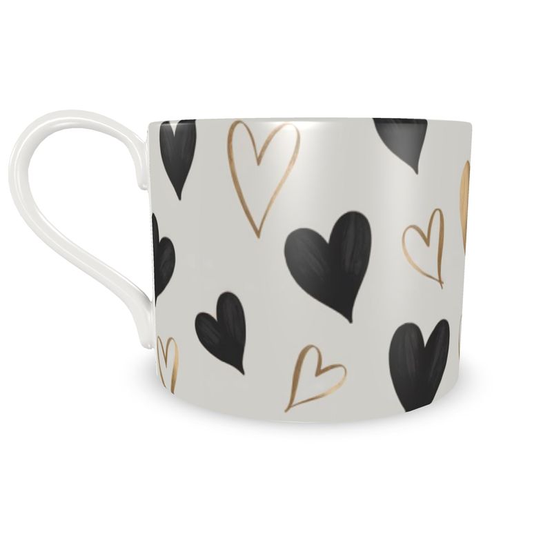 Chic Designer Hearts Bone China Coffee Mug - Gift for Coffee Lovers
