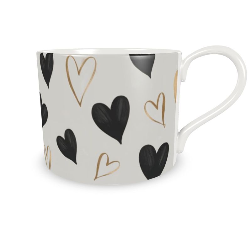 Chic Designer Hearts Bone China Coffee Mug - Gift for Coffee Lovers