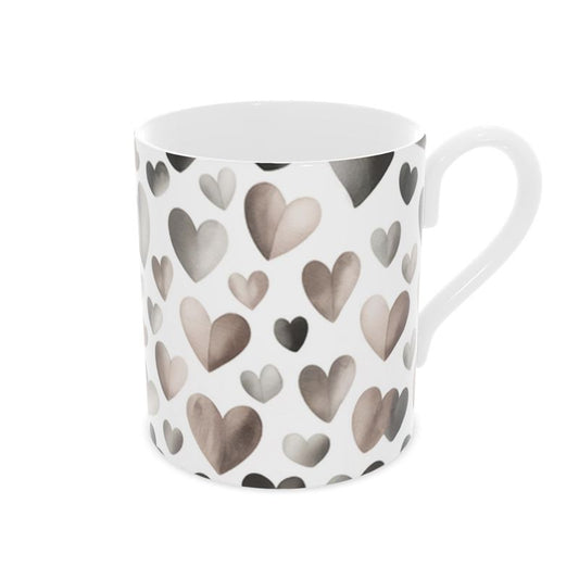 Vibrant Taupe Ombre Hearts Fine Bone China Coffee Mug