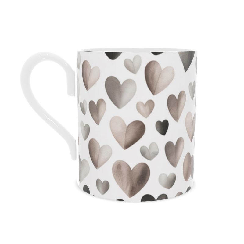 Vibrant Taupe Ombre Hearts Fine Bone China Coffee Mug