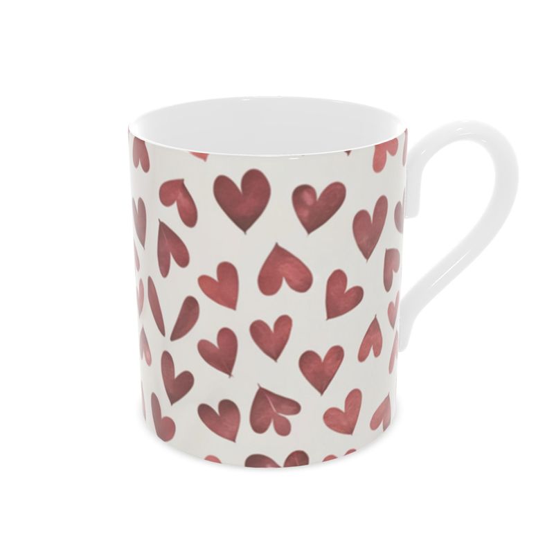 Classy Fine Bone China Mug adorned with Vibrant Red Hearts