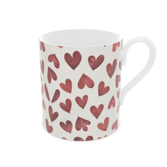 Classy Fine Bone China Mug adorned with Vibrant Red Hearts