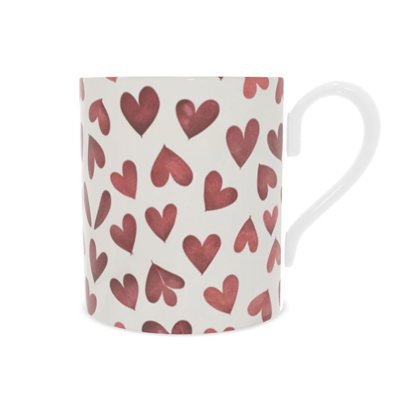 Classy Fine Bone China Mug adorned with Vibrant Red Hearts