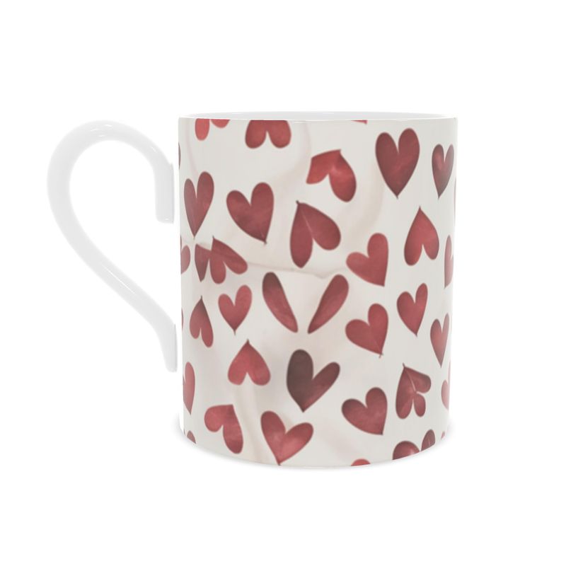 Classy Fine Bone China Mug adorned with Vibrant Red Hearts