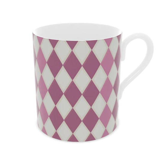 Fine Bone China Coffee Cup in Pink Harlequin Design - Luxury Designer Collection