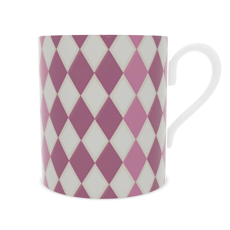 Fine Bone China Coffee Cup in Pink Harlequin Design - Luxury Designer Collection