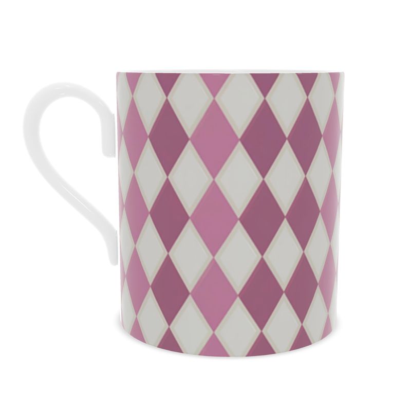 Fine Bone China Coffee Cup in Pink Harlequin Design - Luxury Designer Collection