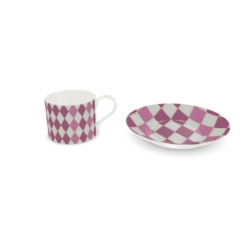 Handcrafted Pink Luxury Designer Harlequin Fine Bone China Coffee Cup