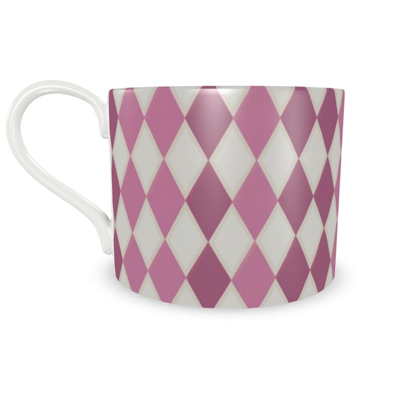 Handcrafted Pink Luxury Designer Harlequin Fine Bone China Coffee Cup