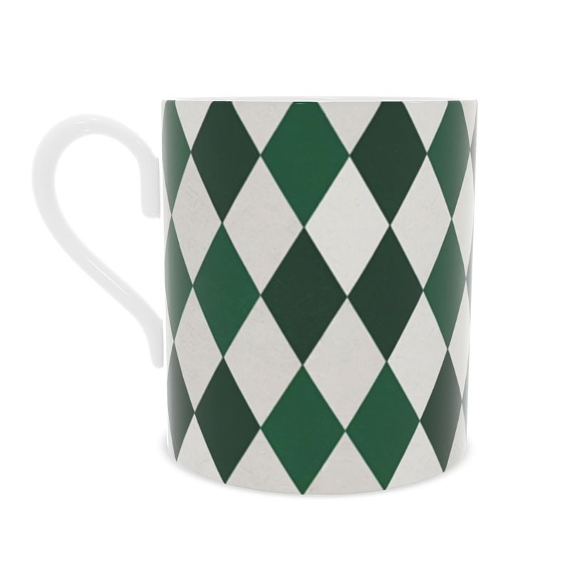 Luxurious Emerald Green Harlequin Fine Bone China Mug - Designer Tea Cup