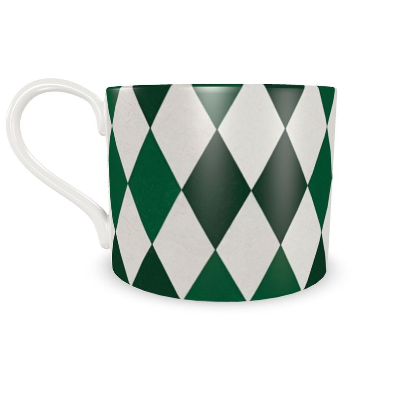 Luxury Emerald Green Designer Fine Bone China Coffee Cup - Harlequin Pattern