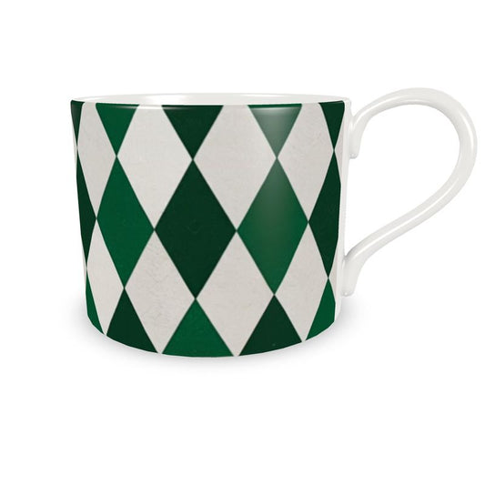 Luxury Emerald Green Designer Fine Bone China Coffee Cup - Harlequin Pattern