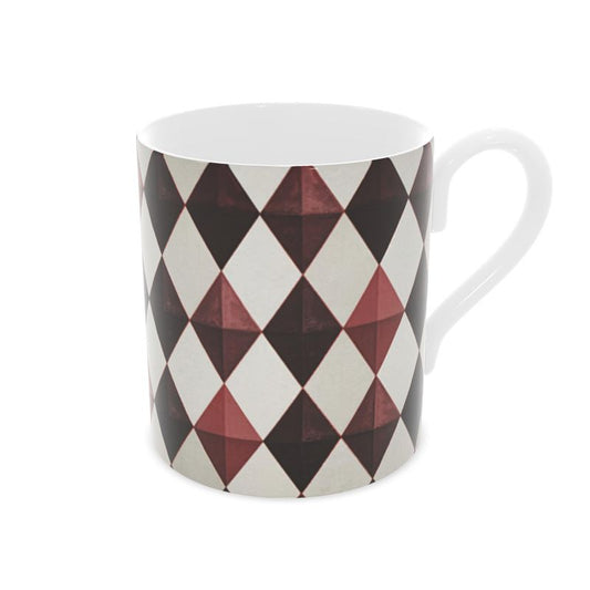 Harlequin Designer Mug in Burgundy - Elegant Fine Bone China Cup