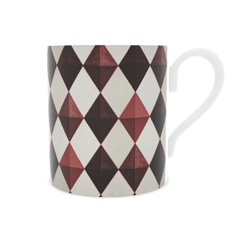 Harlequin Designer Mug in Burgundy - Elegant Fine Bone China Cup