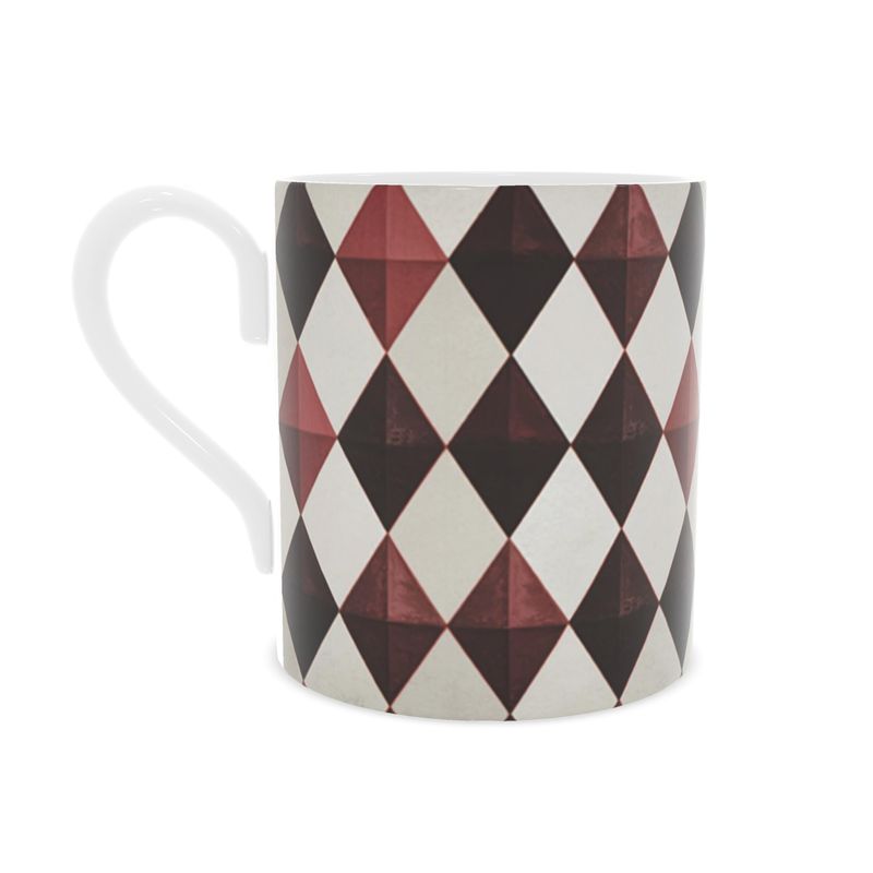 Harlequin Designer Mug in Burgundy - Elegant Fine Bone China Cup