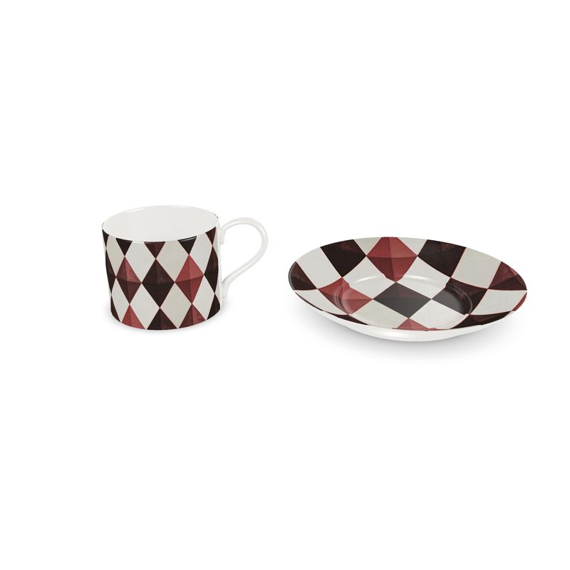 Designer Burgandy Harlequin Tea Cup - Luxury Fine Bone China Coffee Mug
