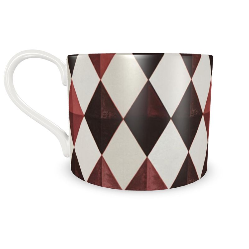 Designer Burgandy Harlequin Tea Cup - Luxury Fine Bone China Coffee Mug