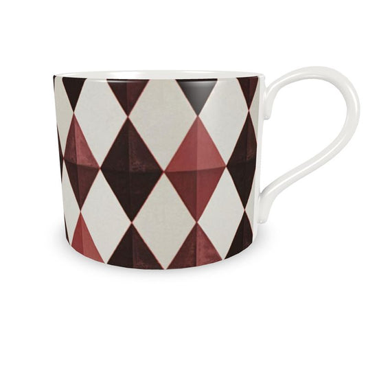 Designer Burgandy Harlequin Tea Cup - Luxury Fine Bone China Coffee Mug